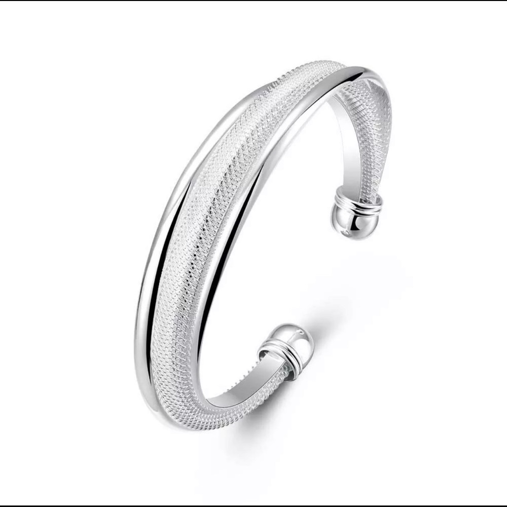 White Gold Finish Bangle Bracelet With Open Back